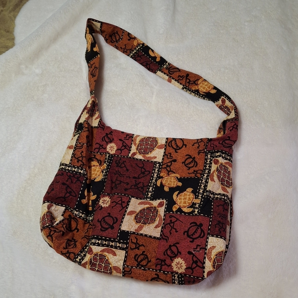 Hobo-style Sea Turtle Fabric Brown Large Crossbody Shoulder Bag  Made In Hawaii - Picture 3 of 16